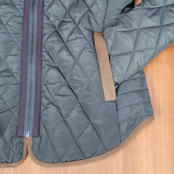 Jennyfer Women's Quilted Army Green Jacket Camel Piping - S - Picture 8 of 15